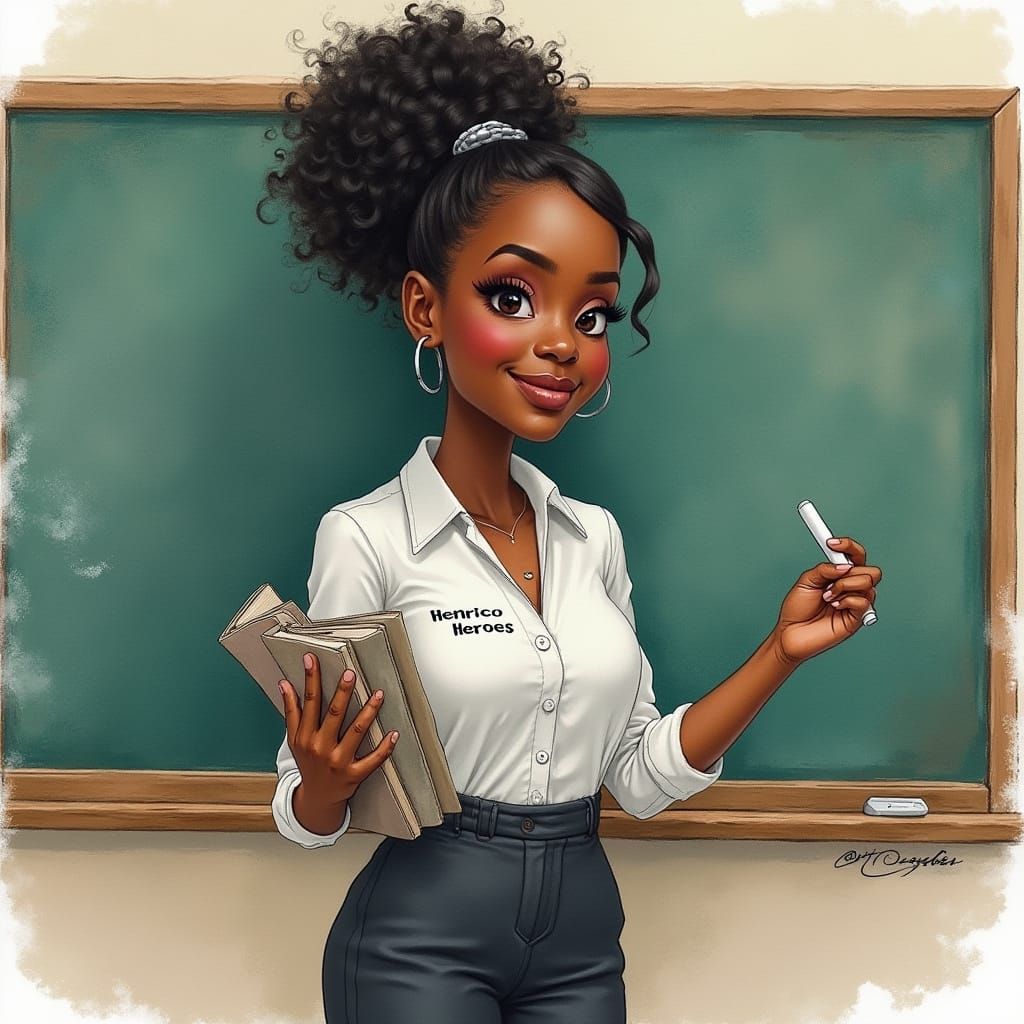 Professional Woman with Chalk and Books in Watercolour Style