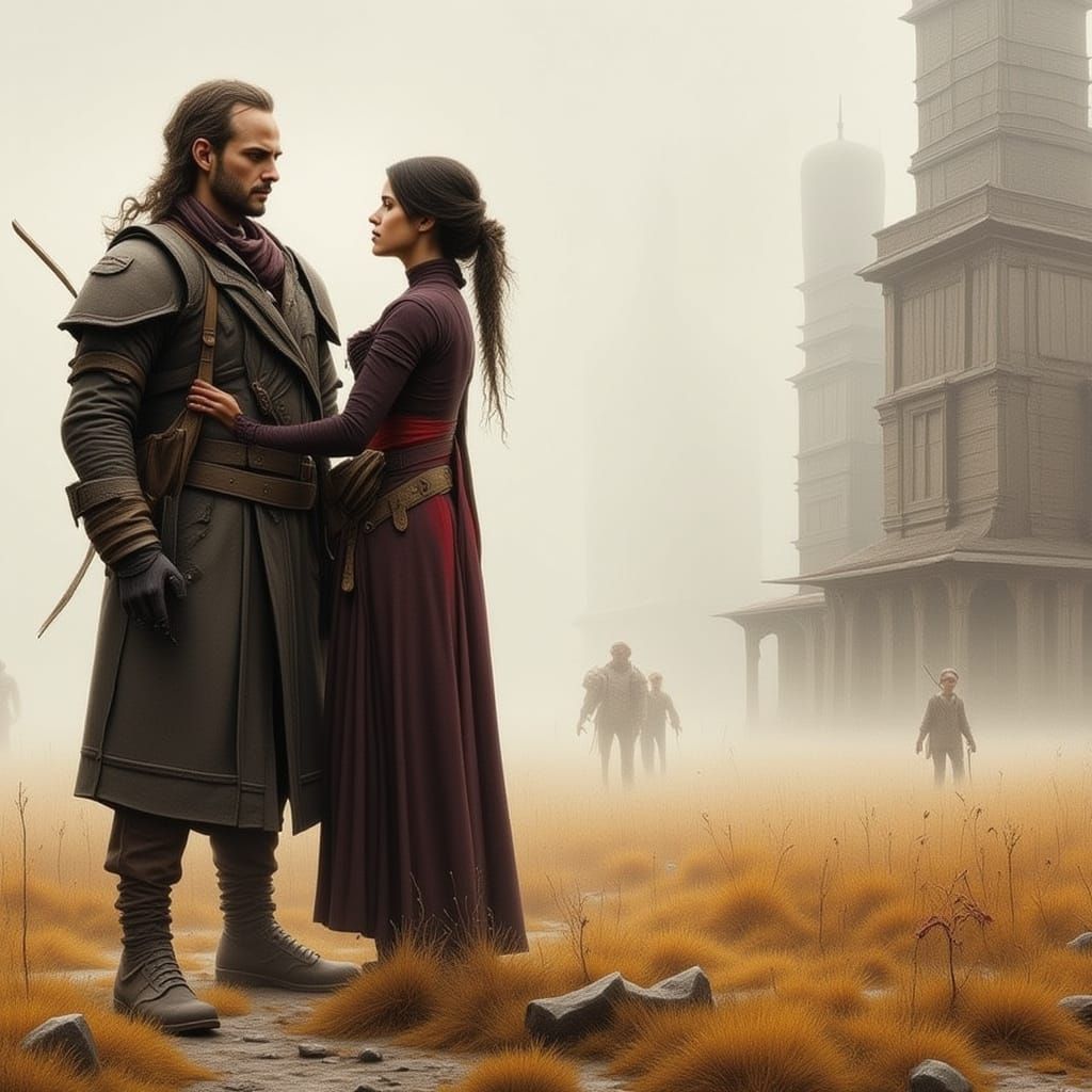 Post-Apocalyptic Warrior in a Misty Landscape