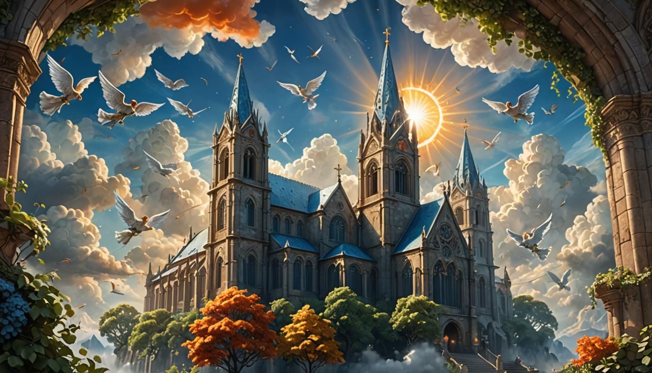 Heavenly Church in the Clouds: Fantasy Matte Painting