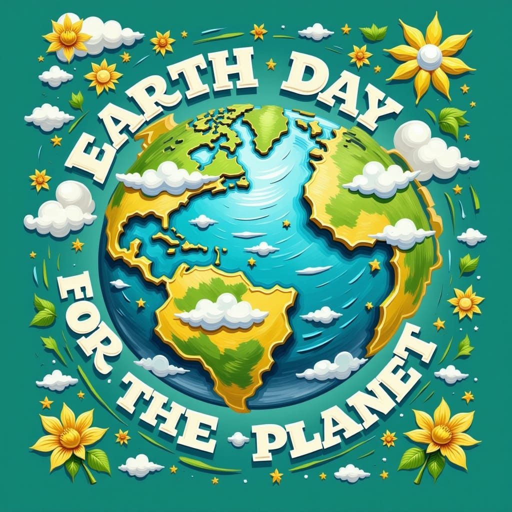 Celestial Earth Day Celebration in Vibrant Ink Sketch Style