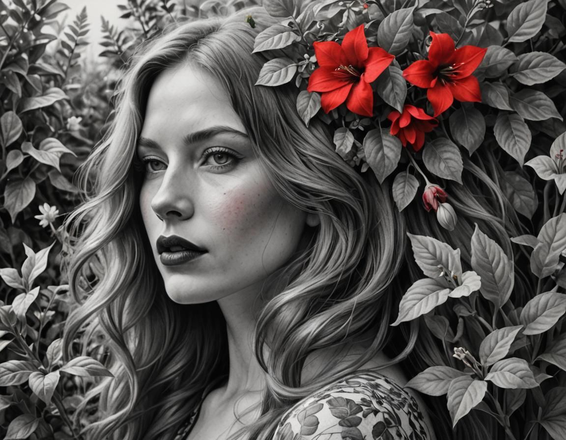 Grayscale Portrait with Red Accents in Gripenhagen Style