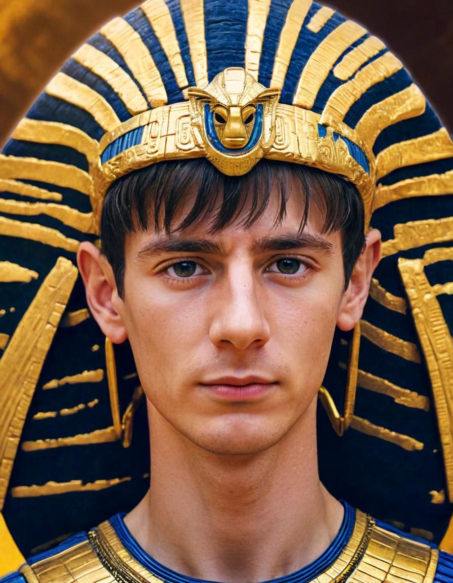 Pharaoh Portrait with Golden Headdress, Art Nouveau Style