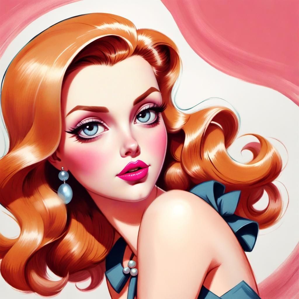 1940s Bombshell Cartoon Character Portrait