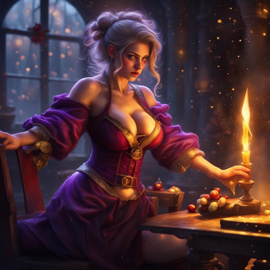 Santa Woman Punishing Girl: Dark Fantasy Concept Art