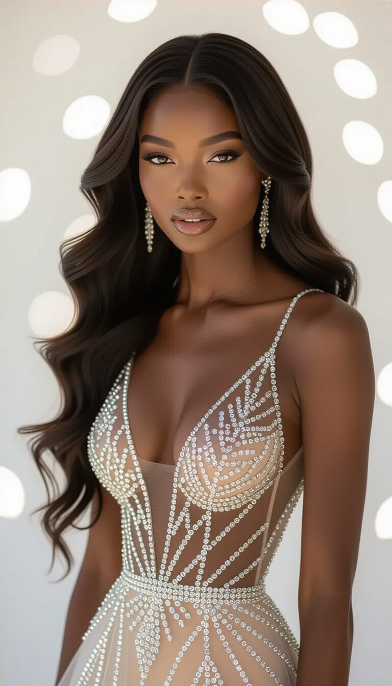 Elegant Woman in Gown with Gemstones