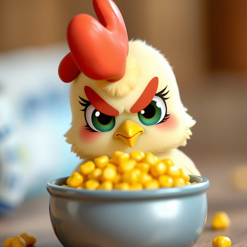 Pouty Chibi Chicken Wants More Corn