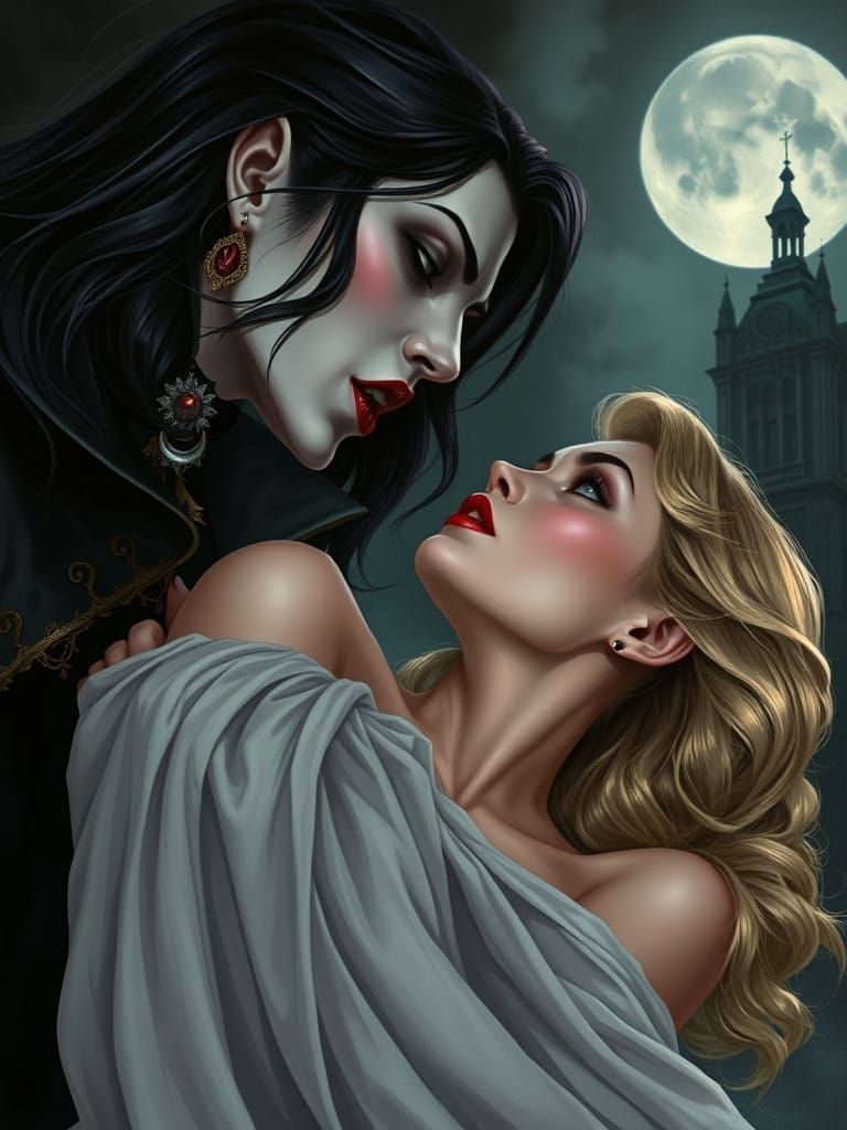 Gothic Vampire Woman in Luxurious Dark Attire