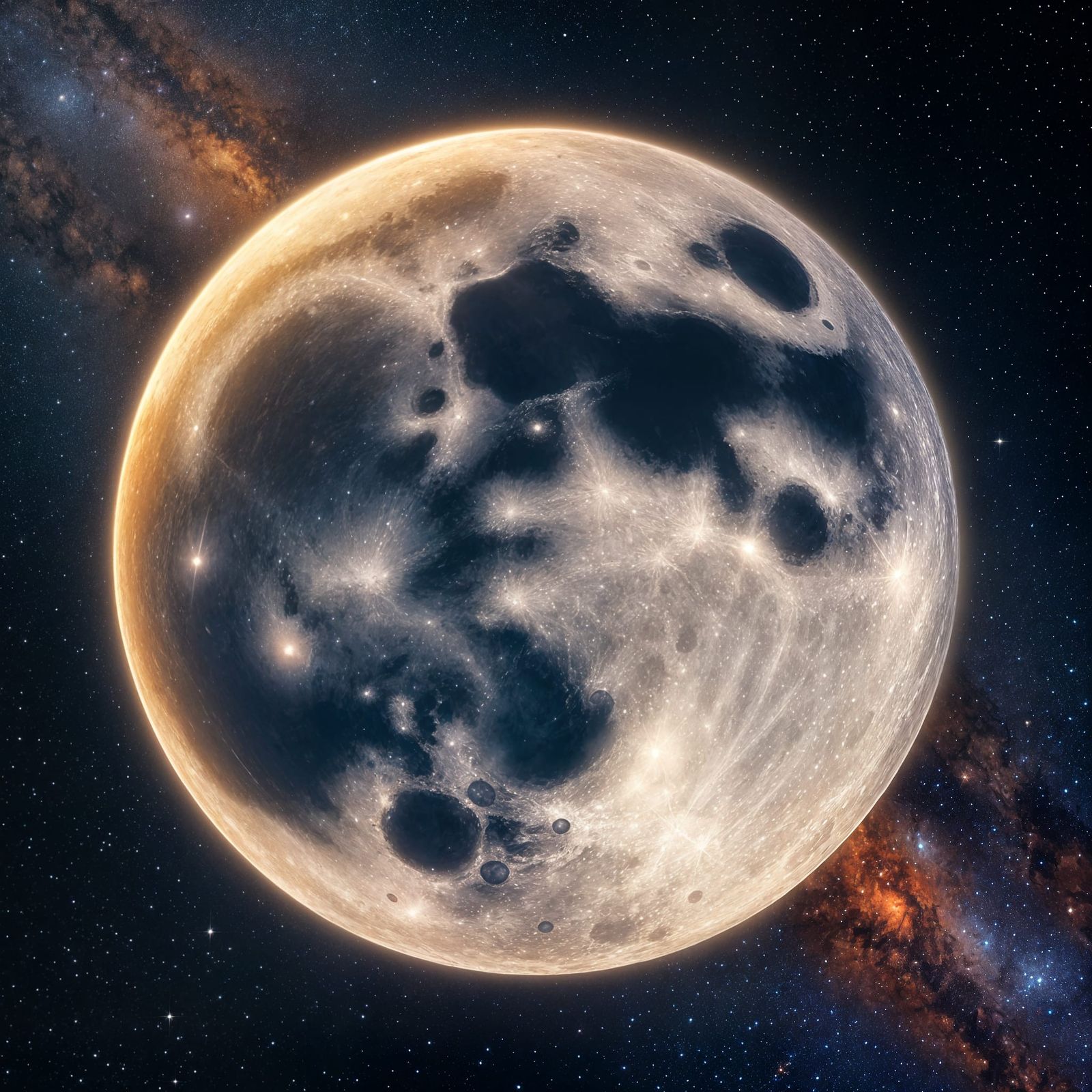 Detailed Moon with Vibrant Galaxy Background