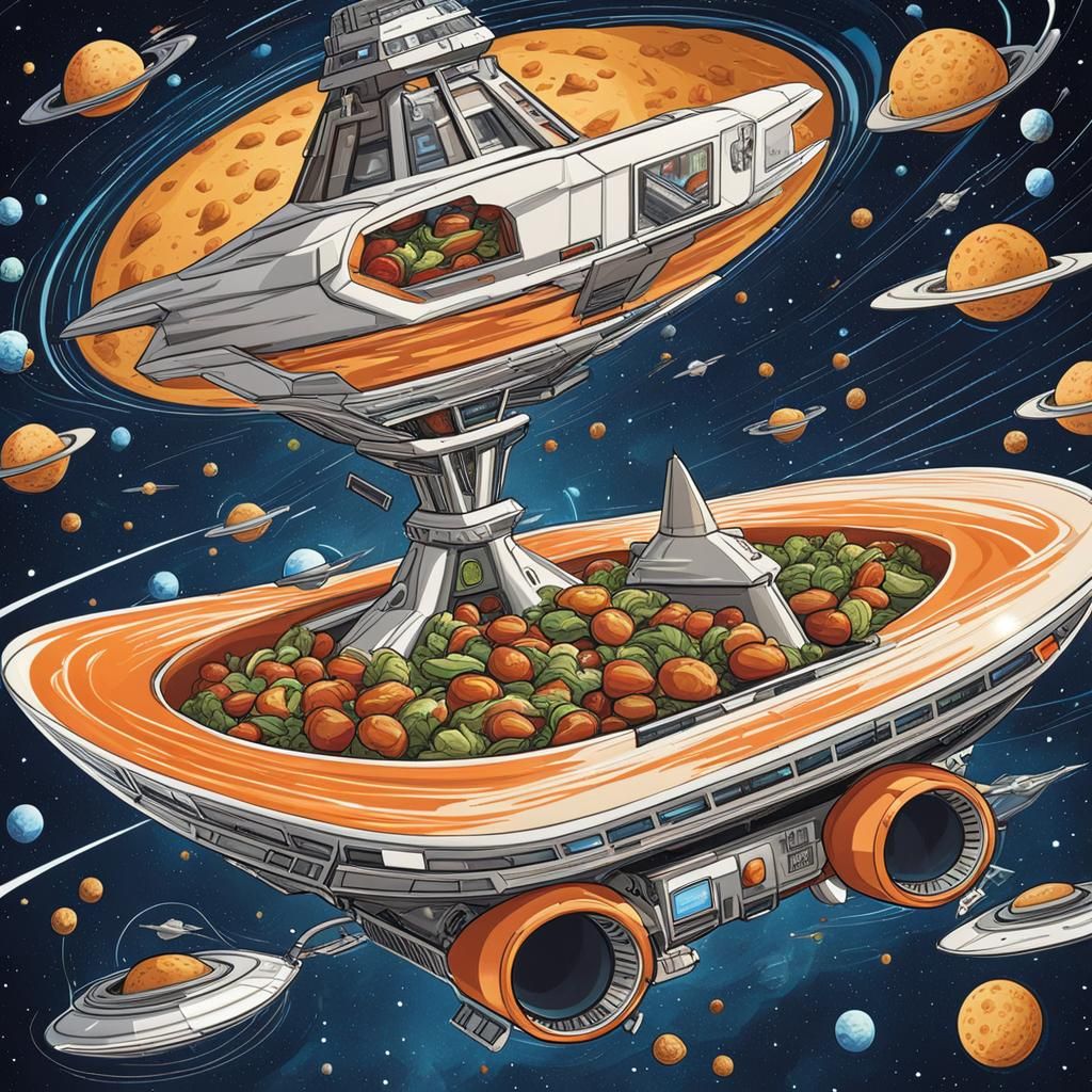 Futuristic Food Truck Soaring Through Space