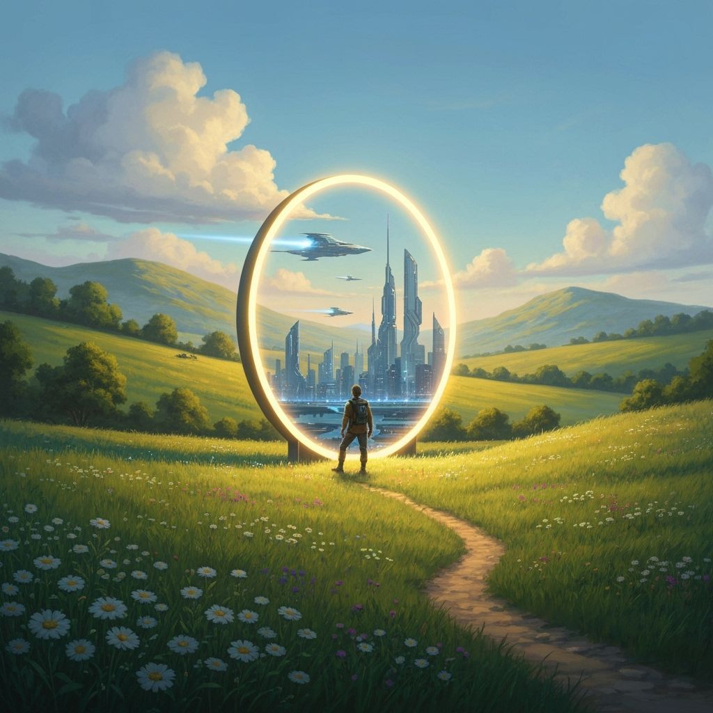 Portal to a Futuristic City in Countryside Landscape