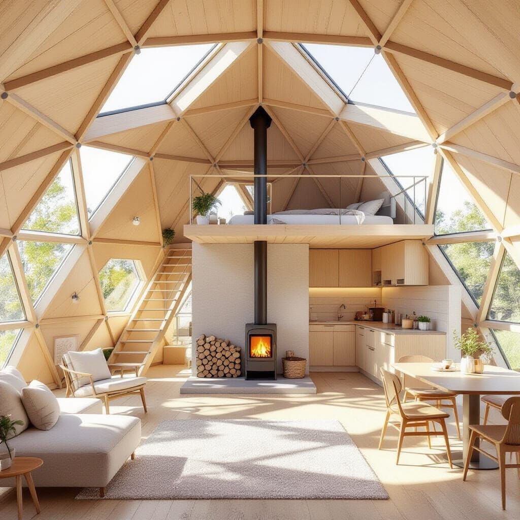 Minimalist Scandinavian Geodesic Dome Interior