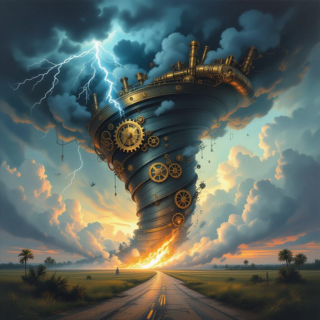 Steampunk Tornado Over Florida Landscape