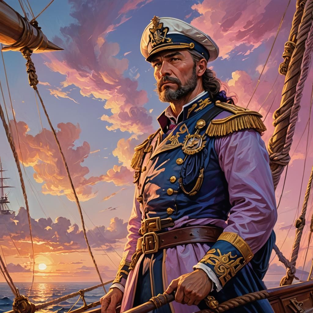 Ornate Ship at Sunset: A Fantasy Oil Painting