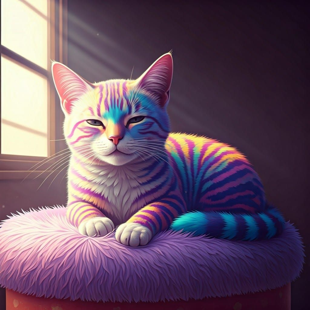 Vibrant Lisa Frank-Inspired Cat in Hyper-Realistic 3D Anime ...