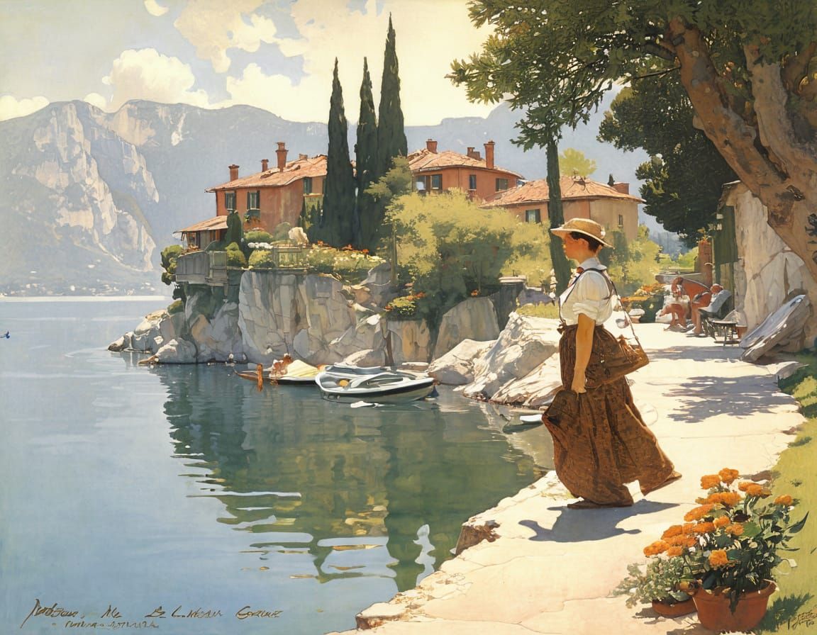 Impressionist Watercolor of Lake Garda, Italy