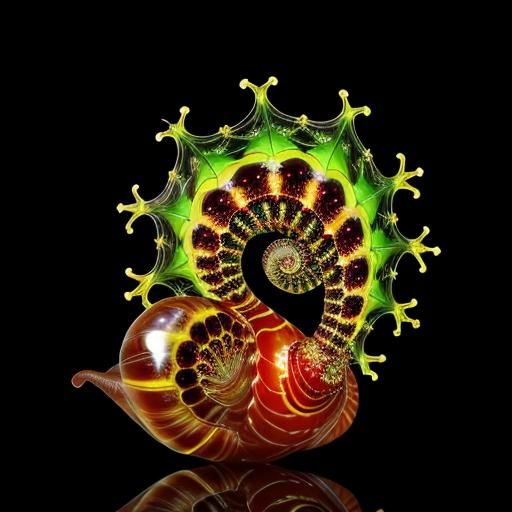 Bioluminescent Fractal Plants in Glass Snail Shell