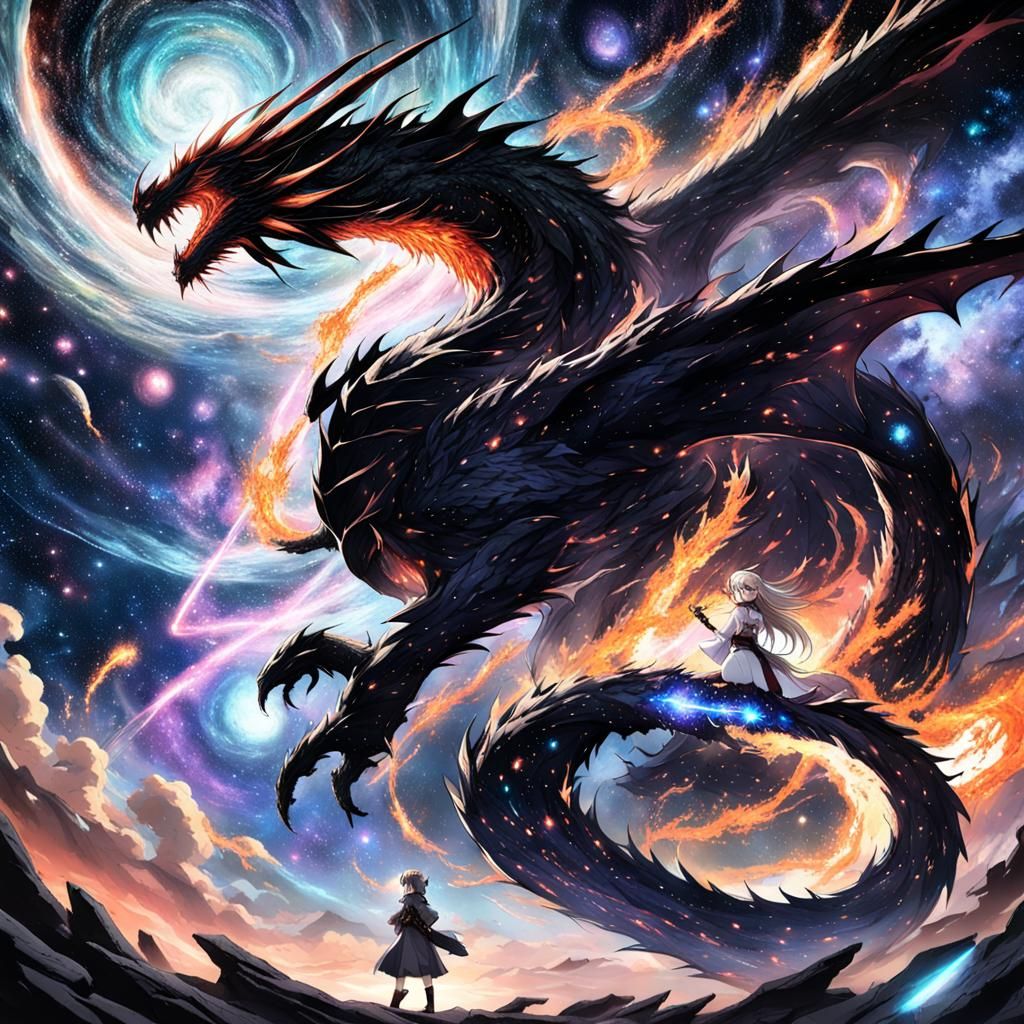 Nebula Dragon and Anime Girl in Manga Style