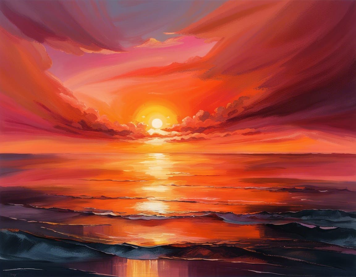 Breathtaking Sunset Over Calm Ocean with Golden Reflections