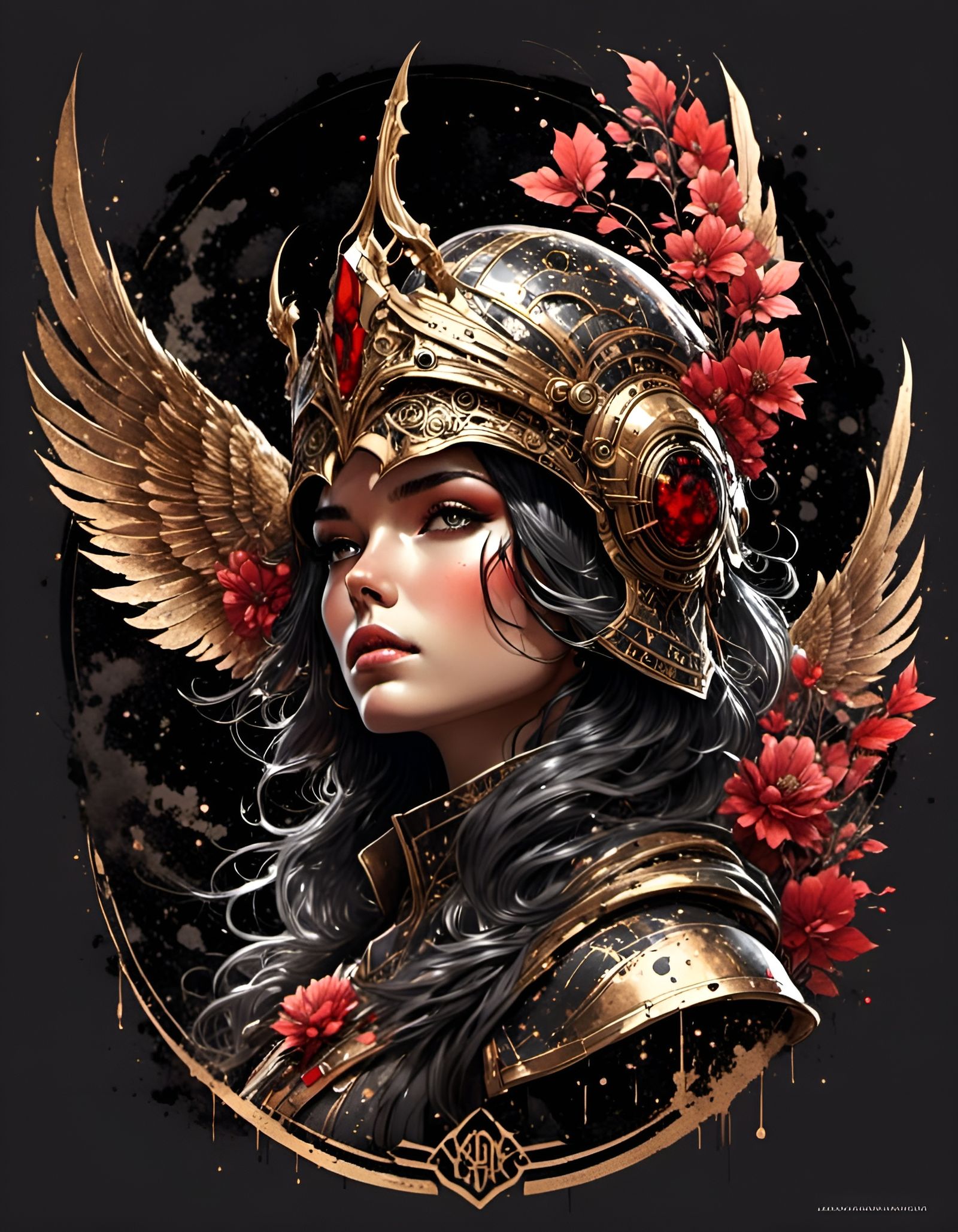 Athena Portrait in Brass Helmet, Ink and Watercolor