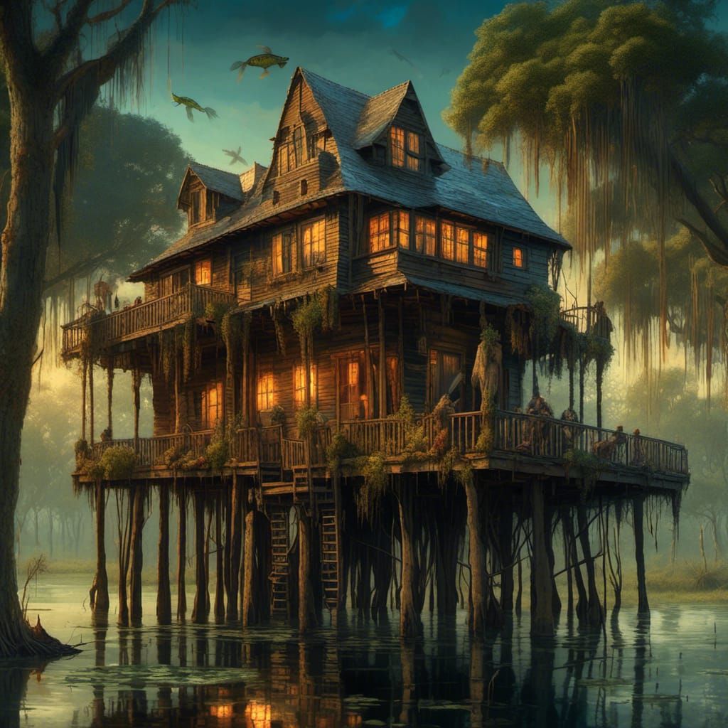 cabin on stilts in the bayou of Louisiana