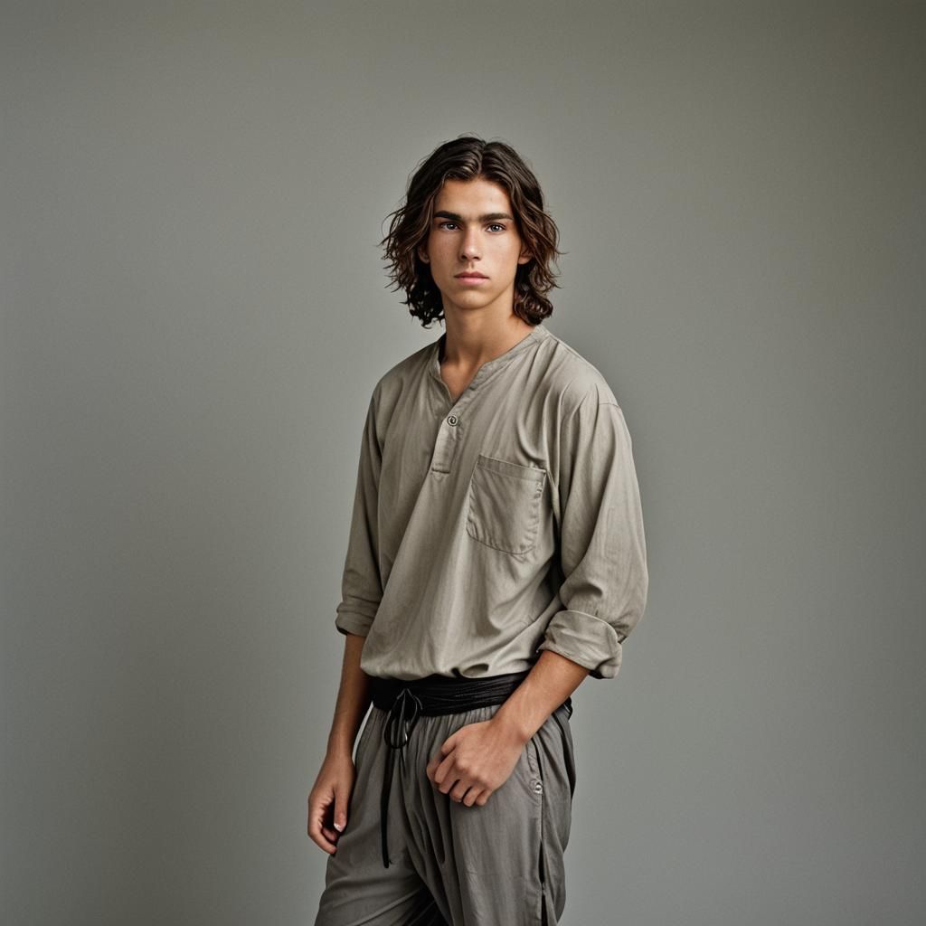 Teenage Male Portrait with Wet Hair, Professional Photograph...