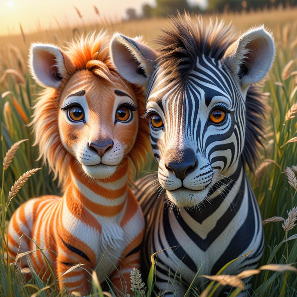 A cartoon-style zebra with swirly charcoal stripes, mohawk-l...