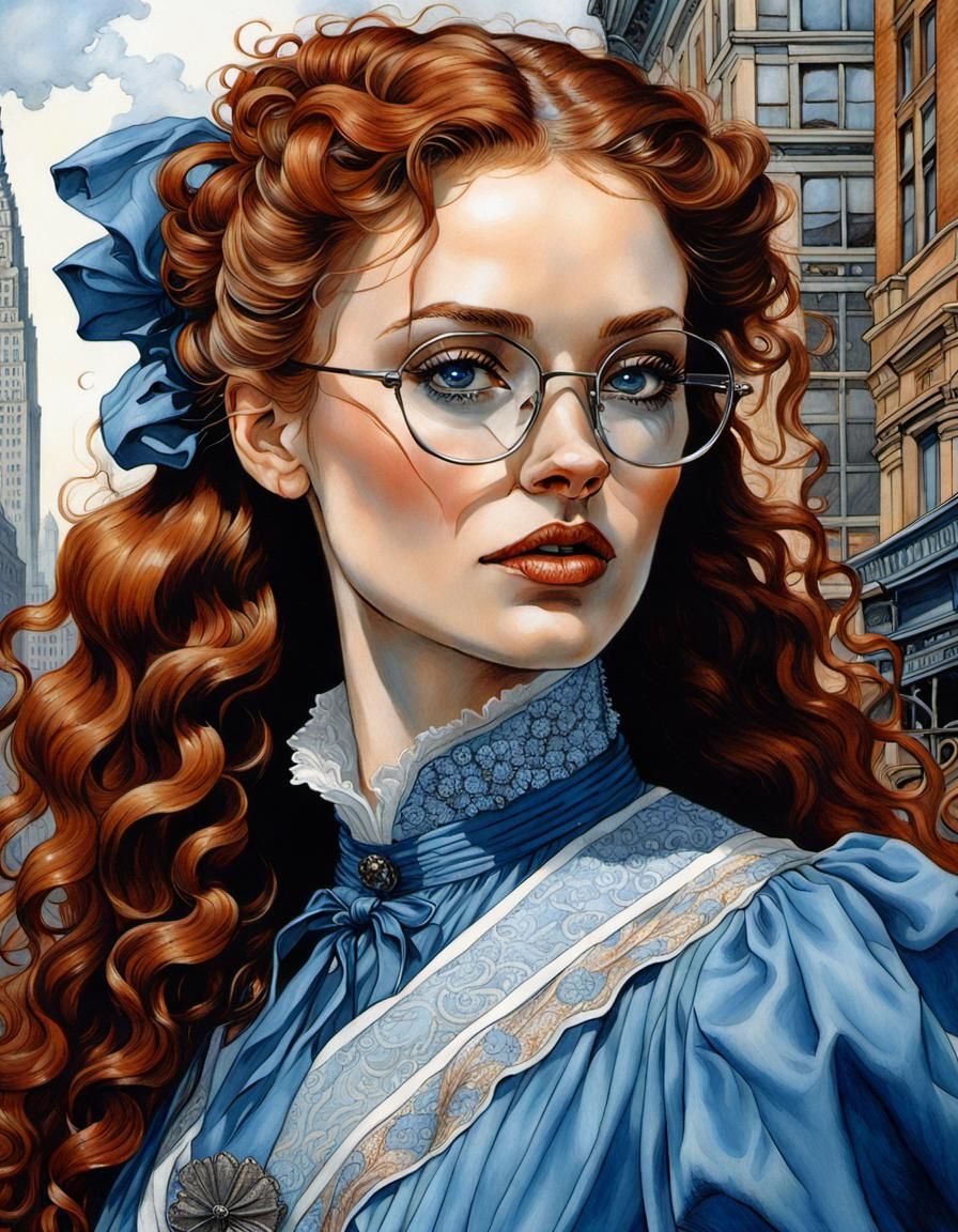Victorian Girl in New York, Art Nouveau Portrait