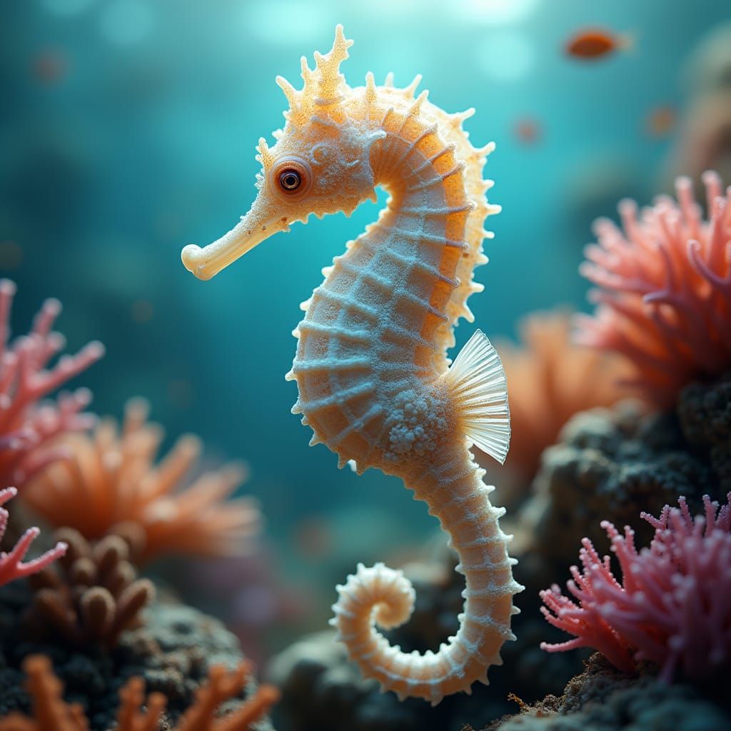 Iridescent Seahorse Amidst Tropical Coral Reef