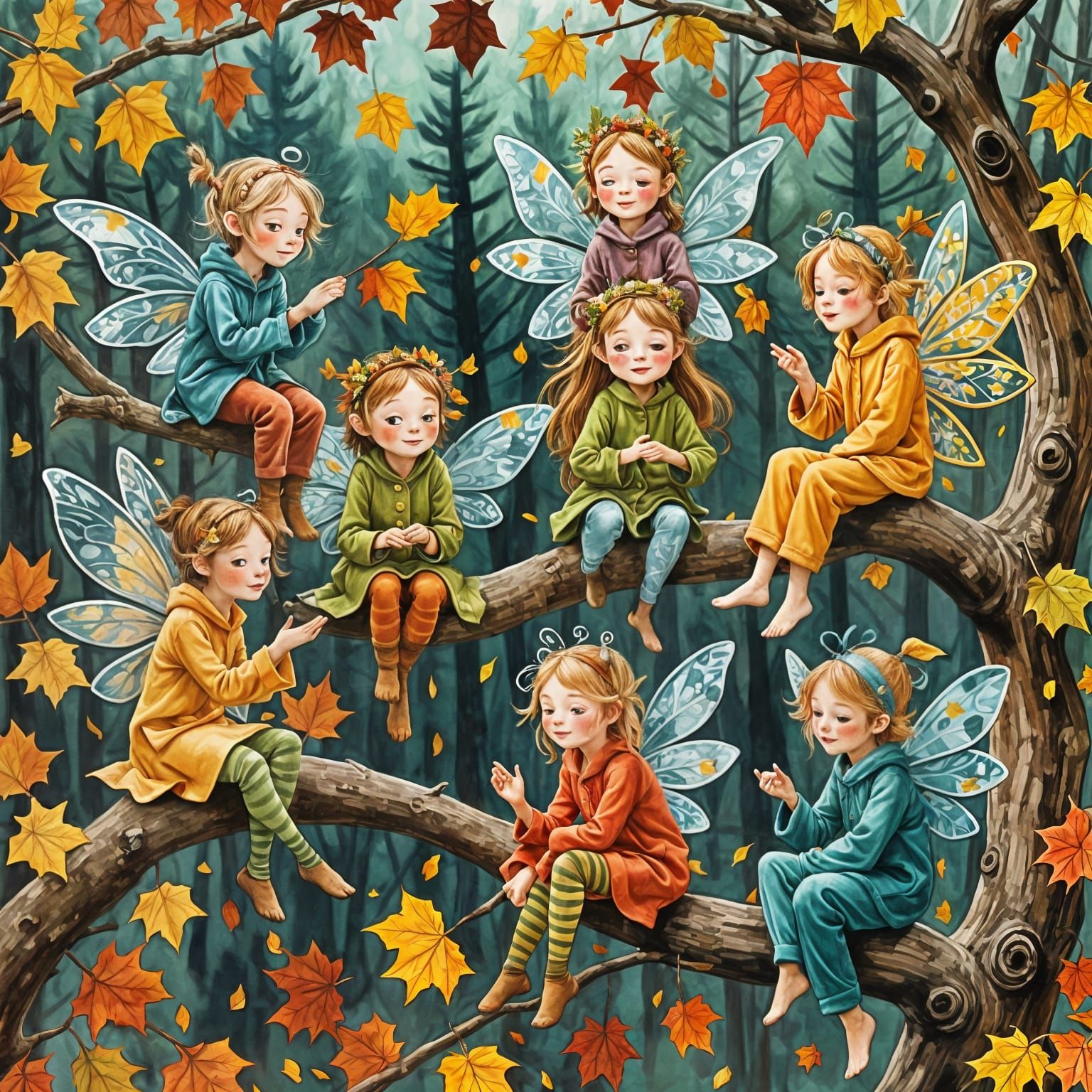 Autumn Fairies in Picasso Style