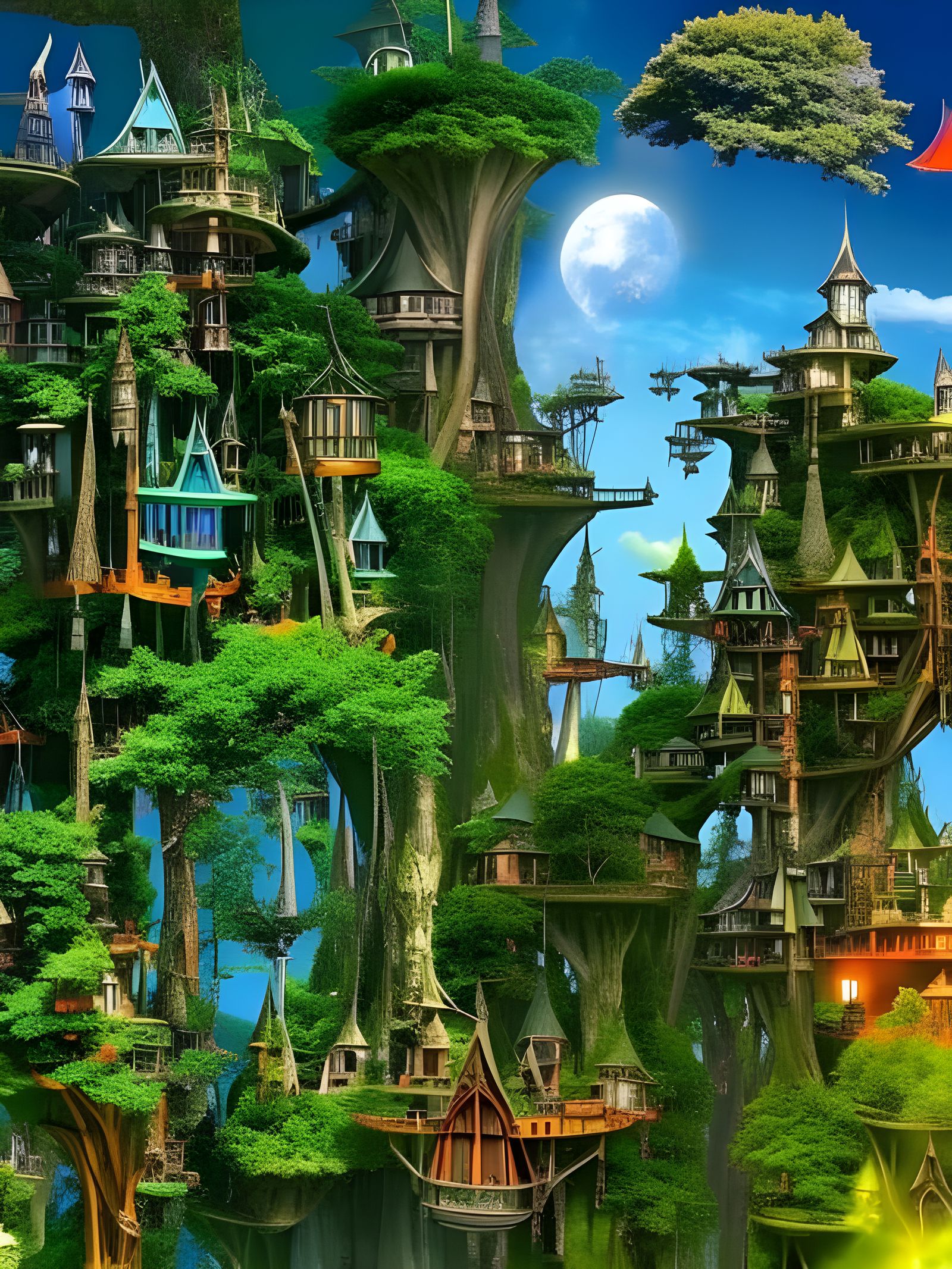 Fantasy Elven Treehouse City: Collage Art