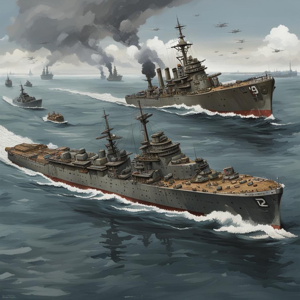World War 2 Auxiliary Ships in Matte Painting Style