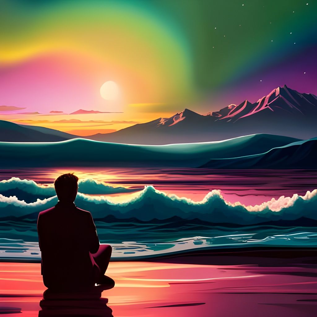 Atheist Contemplates Colorful Starry Sky in 3D