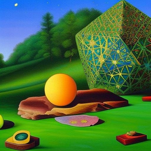 Cloisonné Geometric Shapes in Surrealist Style