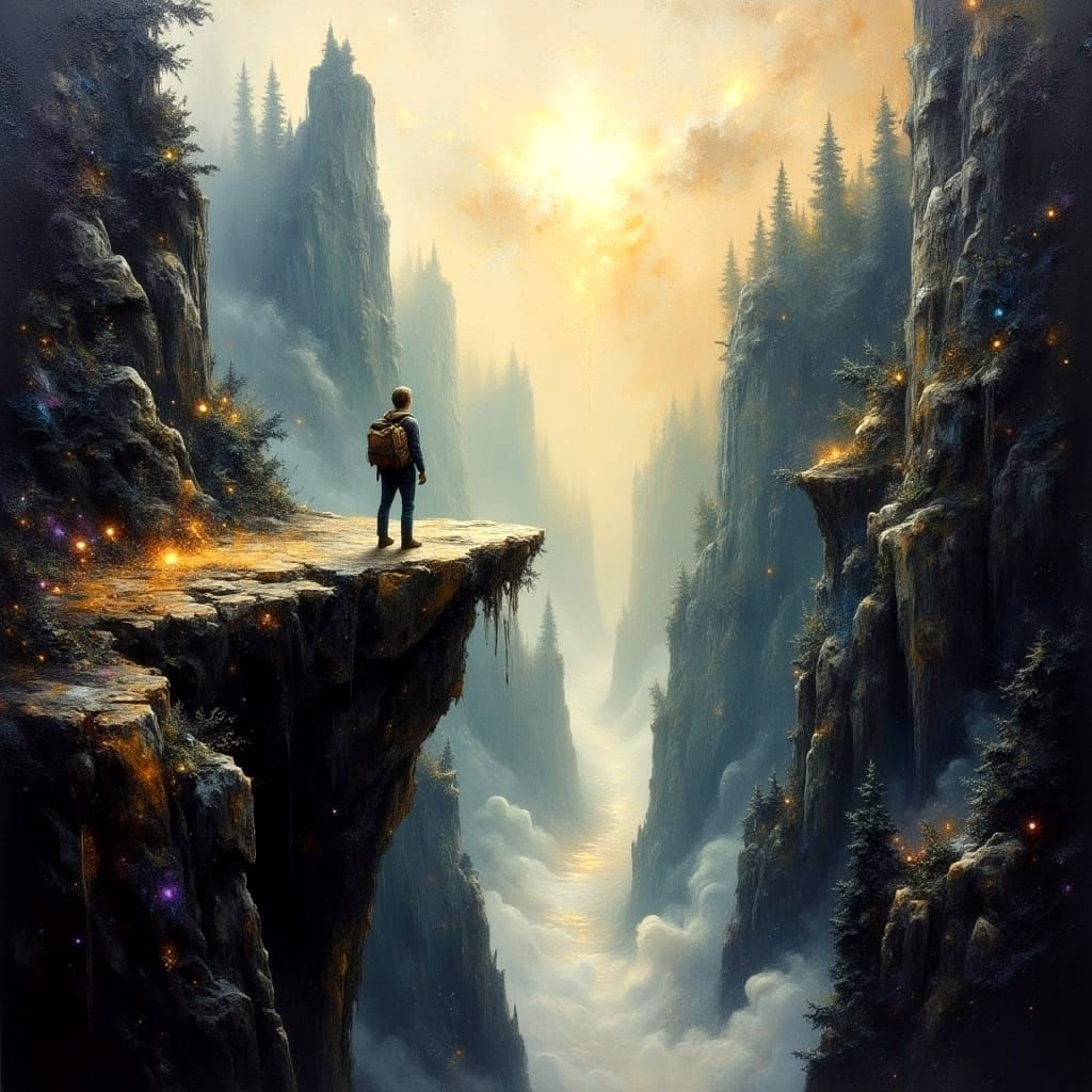 Ethereal Canyon Landscape in Oil Painting Style
