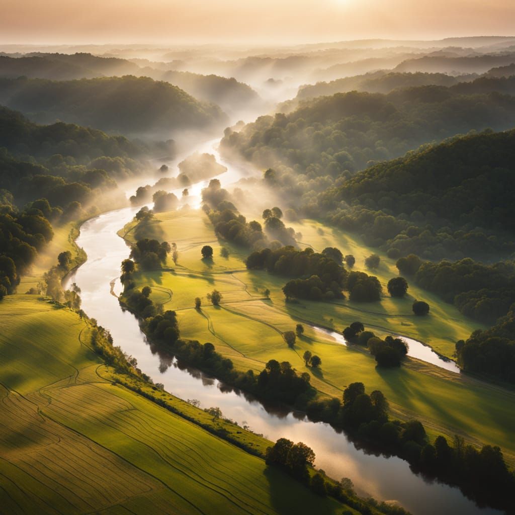 River Valley Landscape in National Geographic Style