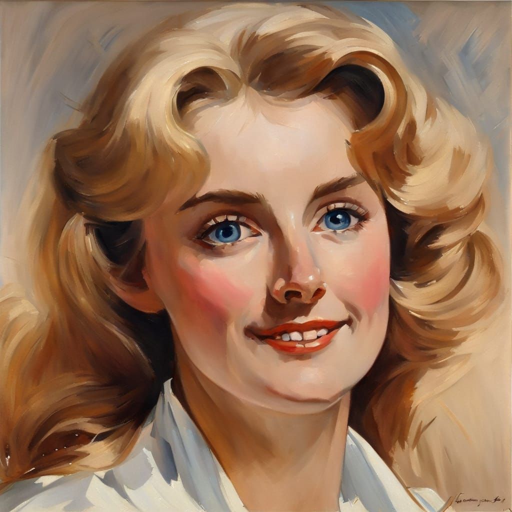 Warm Oil Portrait of a Smiling Blond Woman