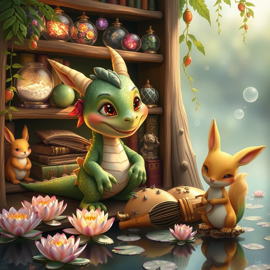 Whimsical World of Iridescent Dragons and Shimmering Treasur...