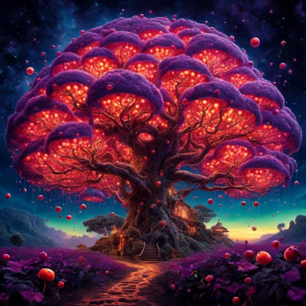 Surreal Glowing Tree of Life Optical Illusion