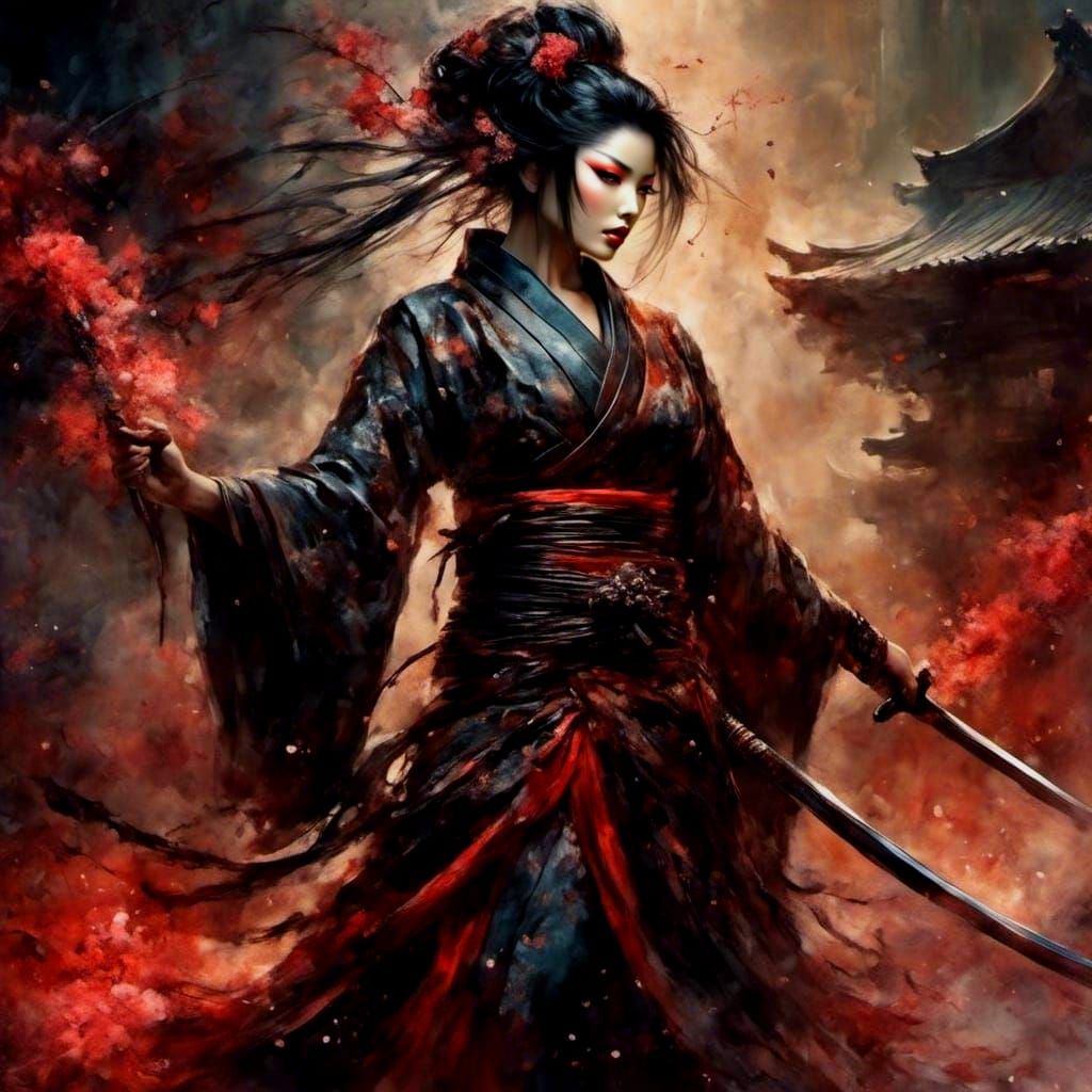 Samurai Geisha in Dark Fantasy Art Style