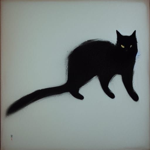 Black Cat in Ink Spray, Endre Penovac Style