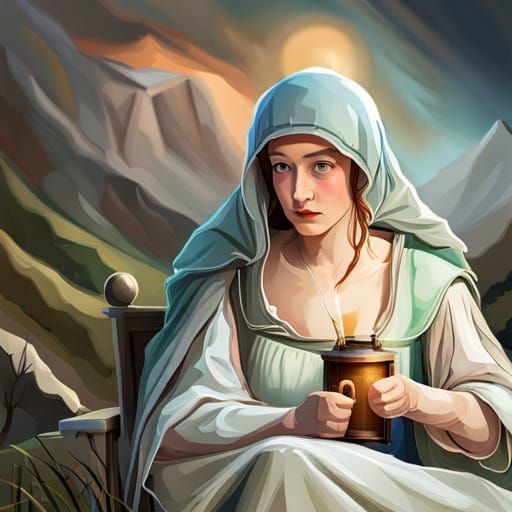 Medieval Hermit in Wheelchair with Lantern