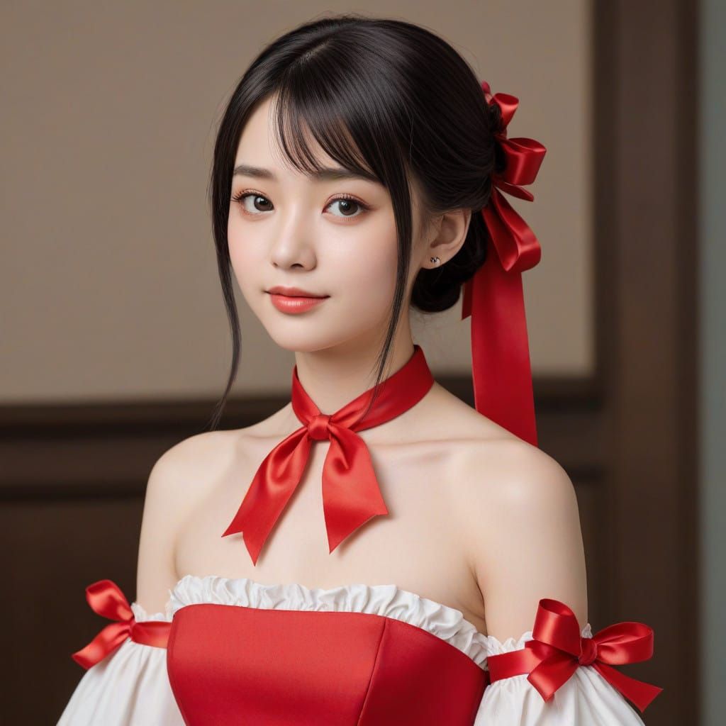 Superhero Girl Adorned in Elegant Dress and Vibrant Ribbons