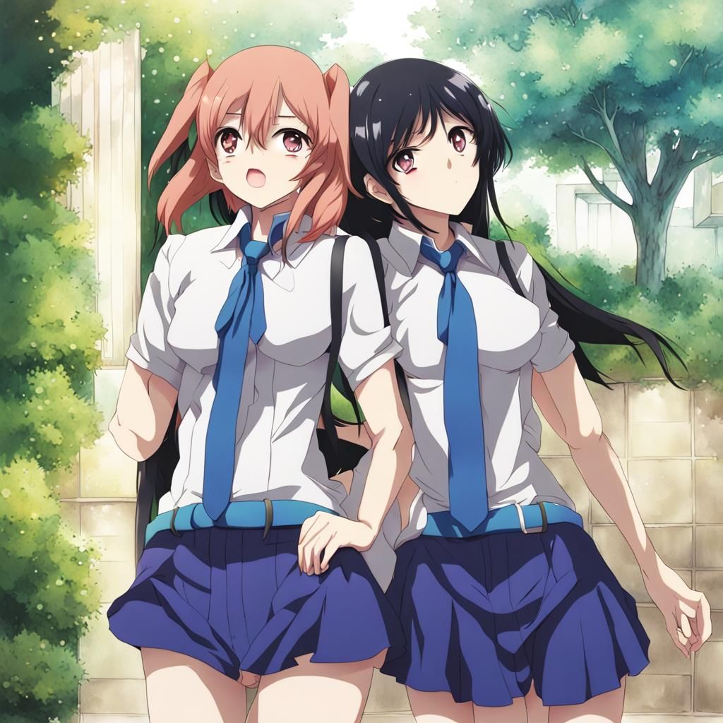 Anime Style Lesbian Couple Embrace