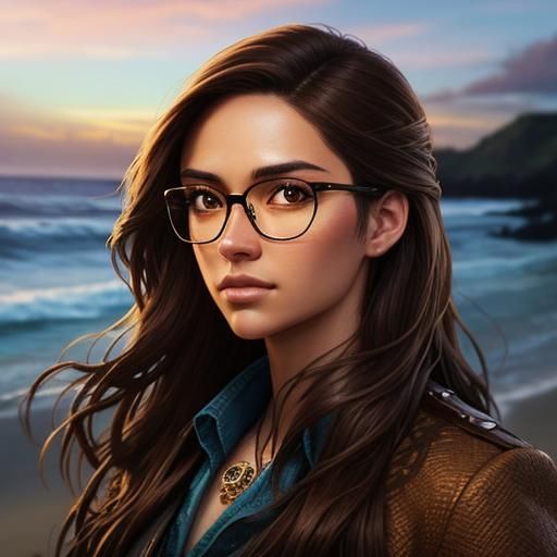 Sunset Beach Portrait of Woman with Brown Hair