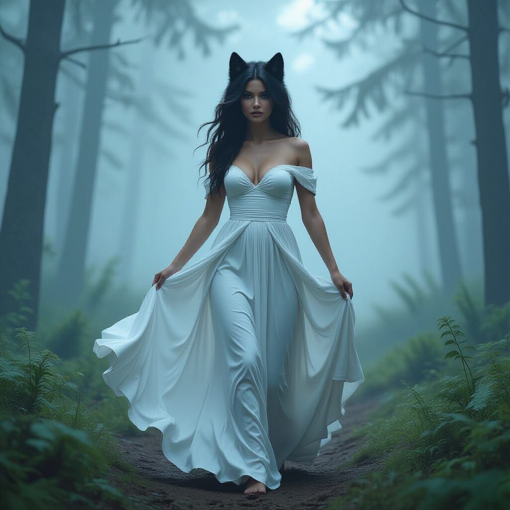 Woman Transforms into Wolf in Photorealistic Forest Scene