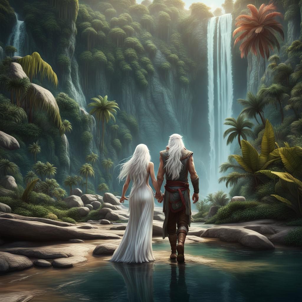 Fantasy Couple Stroll to Paradise Waterfall