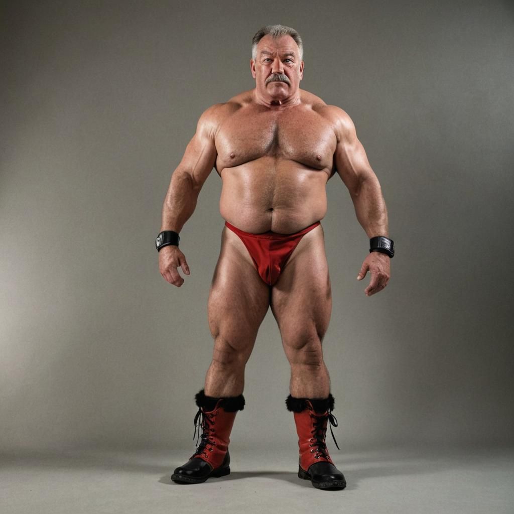 Muscled Wrestler Poses Defiantly in Bright Colors