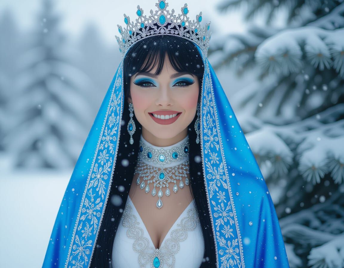 Gothic Snow Queen with Blue Headcovering and Sparkle Eyeshad...