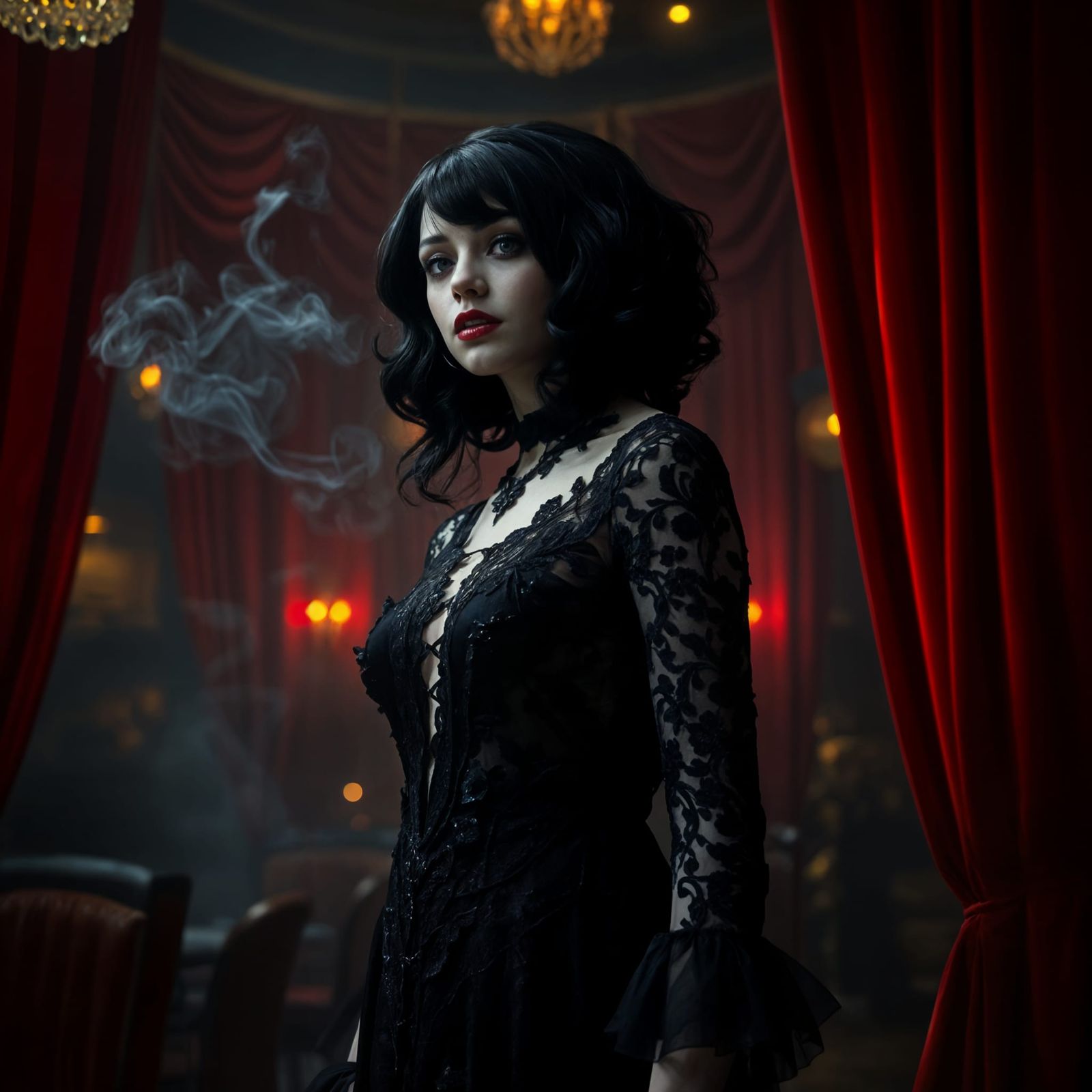 Gothic Woman in Jazz Club, Art Deco Surrealism