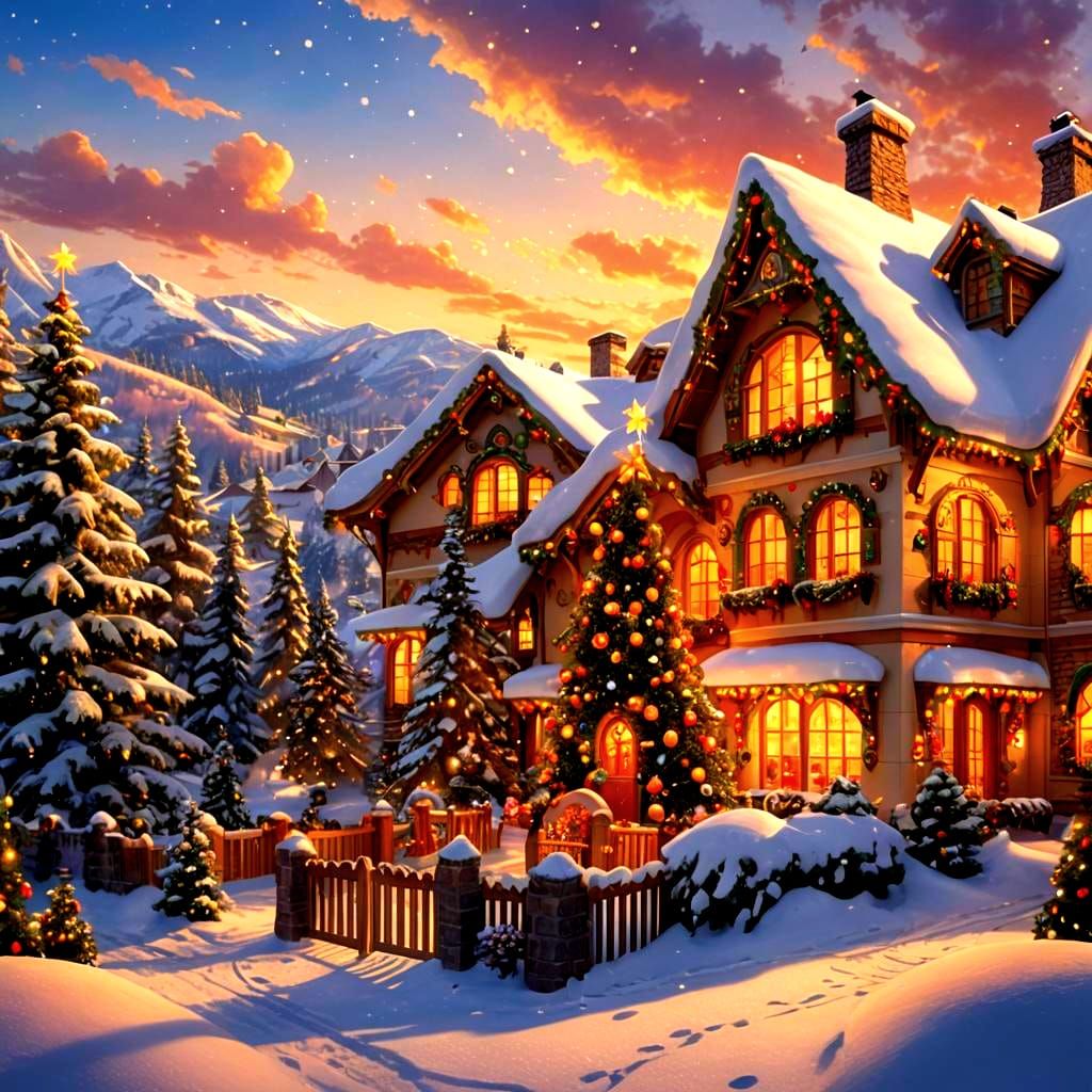 Magical Christmas Home in Winter, Candy Art Style